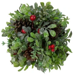 7" Green And Red Glittered Berry With Pine Cone Christmas Topiary Ball Ornament