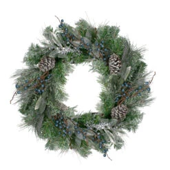 Mixed Pine And Blueberries Artificial Christmas Wreath -24-Inch, Unlit