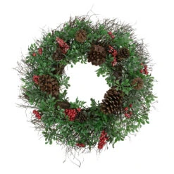 Glittered Pine Cone And Red Berry Artificial Christmas Wreath, 24-Inch, Unlit