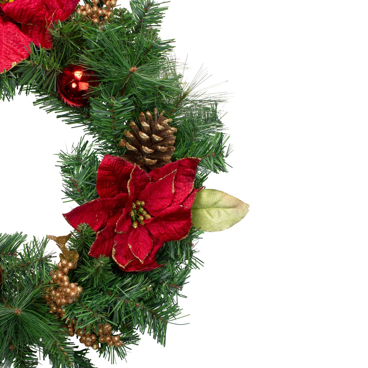 Green Pine And Poinsettias Artificial Christmas Wreath - 24-Inch, Unlit 3 Green Pine And Poinsettias Artificial Christmas Wreath - 24-Inch, Unlit - Image 3
