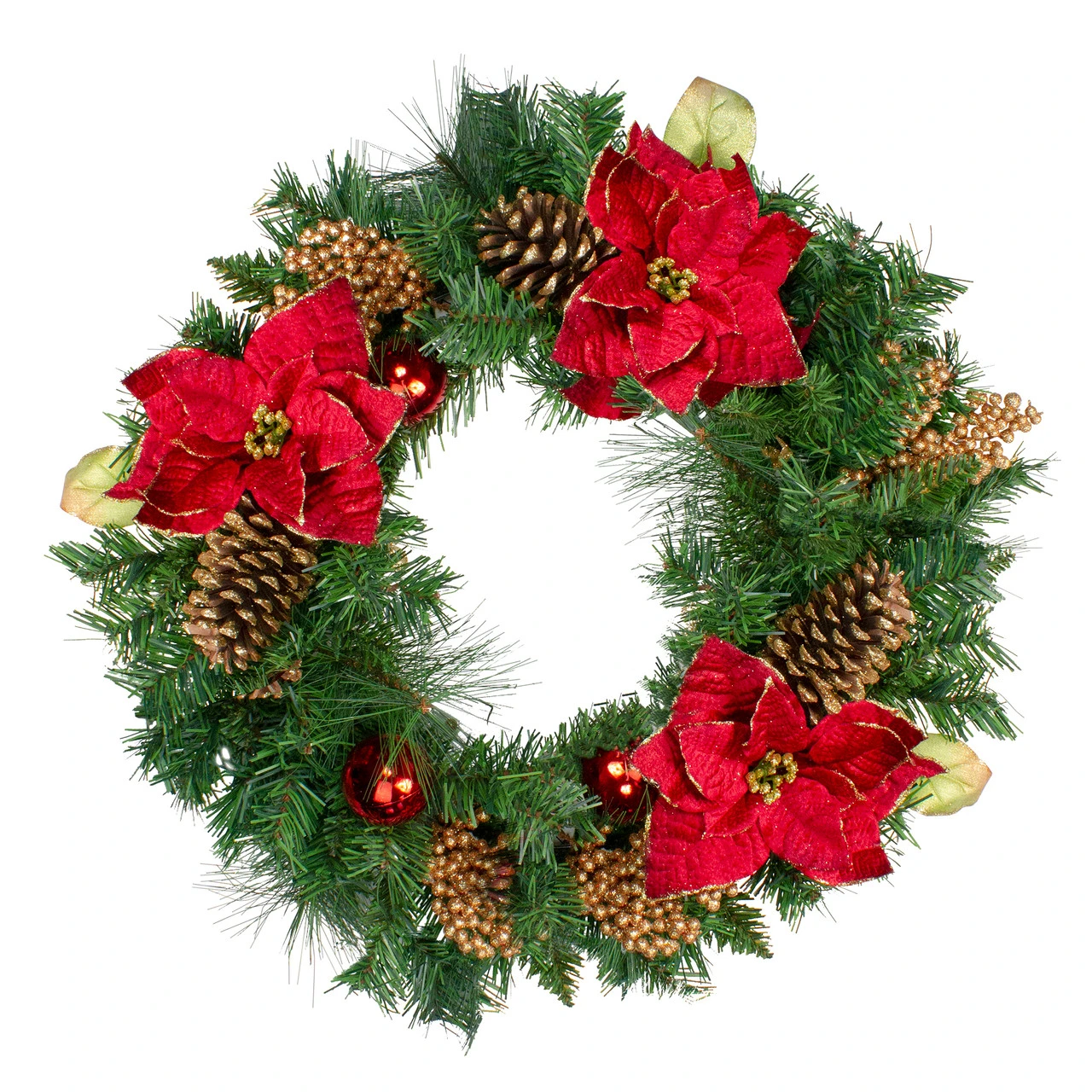 Green Pine And Poinsettias Artificial Christmas Wreath - 24-Inch, Unlit 1 Green Pine And Poinsettias Artificial Christmas Wreath - 24-Inch, Unlit