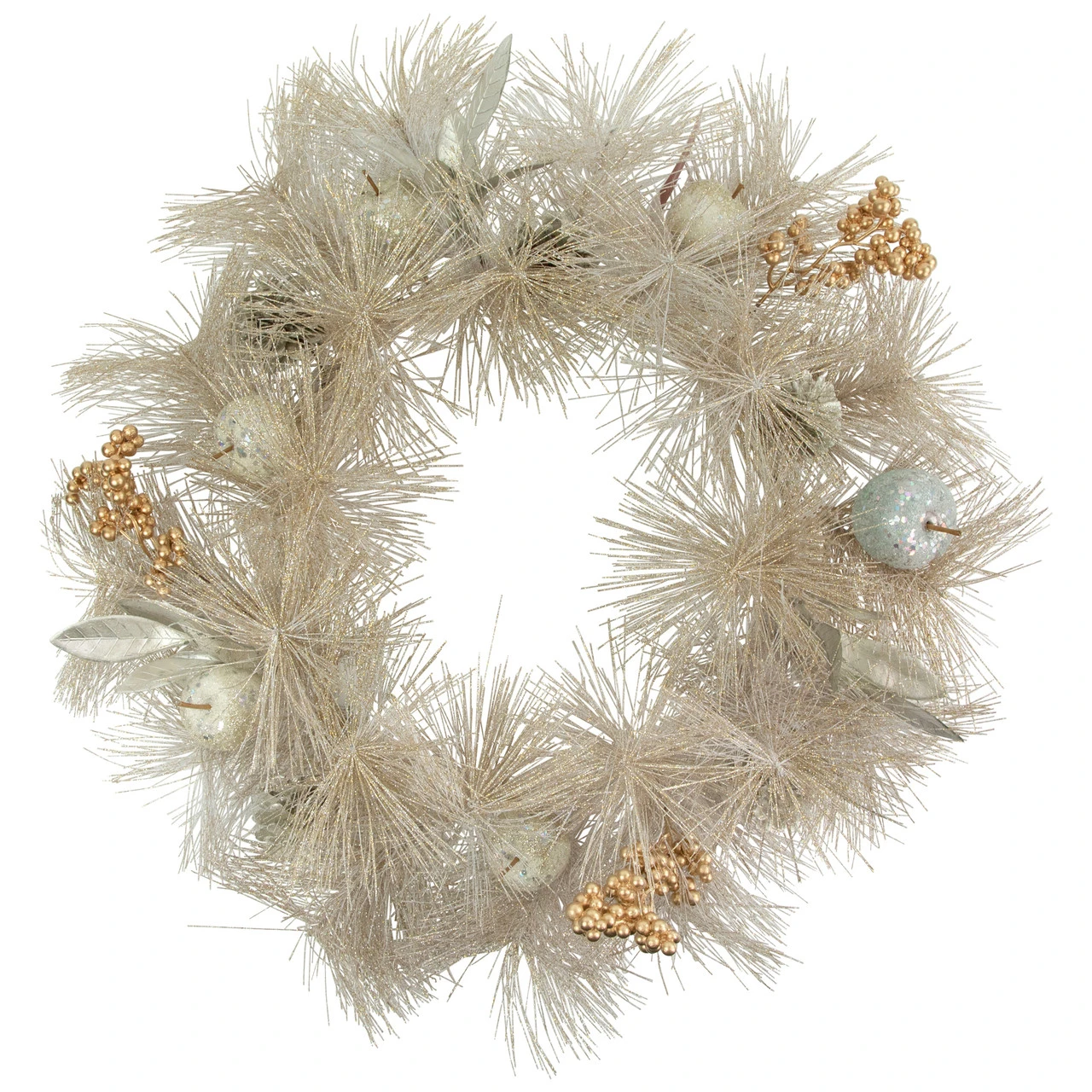 Champagne Gold Apple And Pine Needle Artificial Christmas Wreath, 24-Inch, Unlit 1 Champagne Gold Apple And Pine Needle Artificial Christmas Wreath, 24-Inch, Unlit