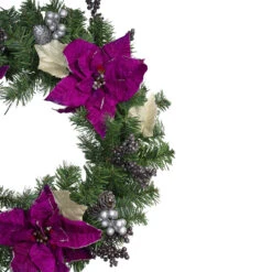 Purple Poinsettia And Silver Pine Cone Artificial Christmas Wreath - 24-Inch, Unlit -Best Christmas Store northlight kjix7204 1 25628.1667488700