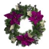 Purple Poinsettia And Silver Pine Cone Artificial Christmas Wreath - 24-Inch, Unlit