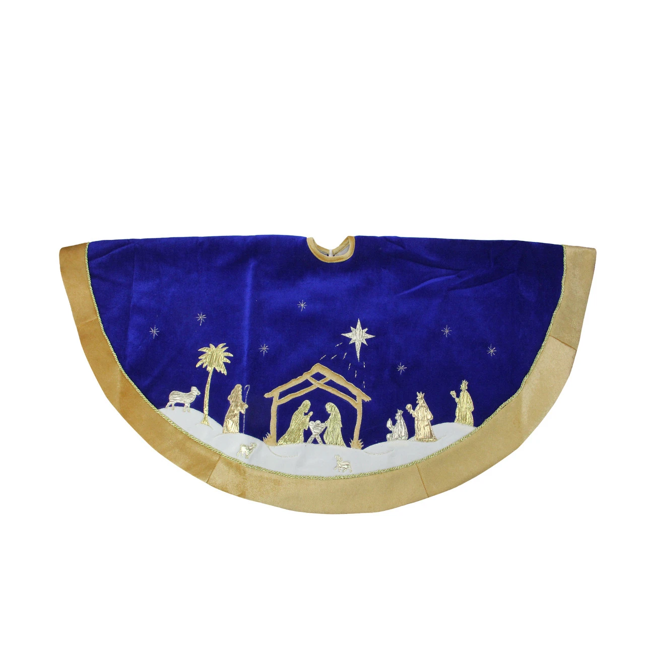 48" Blue And Gold Nativity Scene Christmas Tree Skirt With Gold Border 2 48" Blue And Gold Nativity Scene Christmas Tree Skirt With Gold Border - Image 2