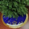 48" Blue And Gold Nativity Scene Christmas Tree Skirt With Gold Border