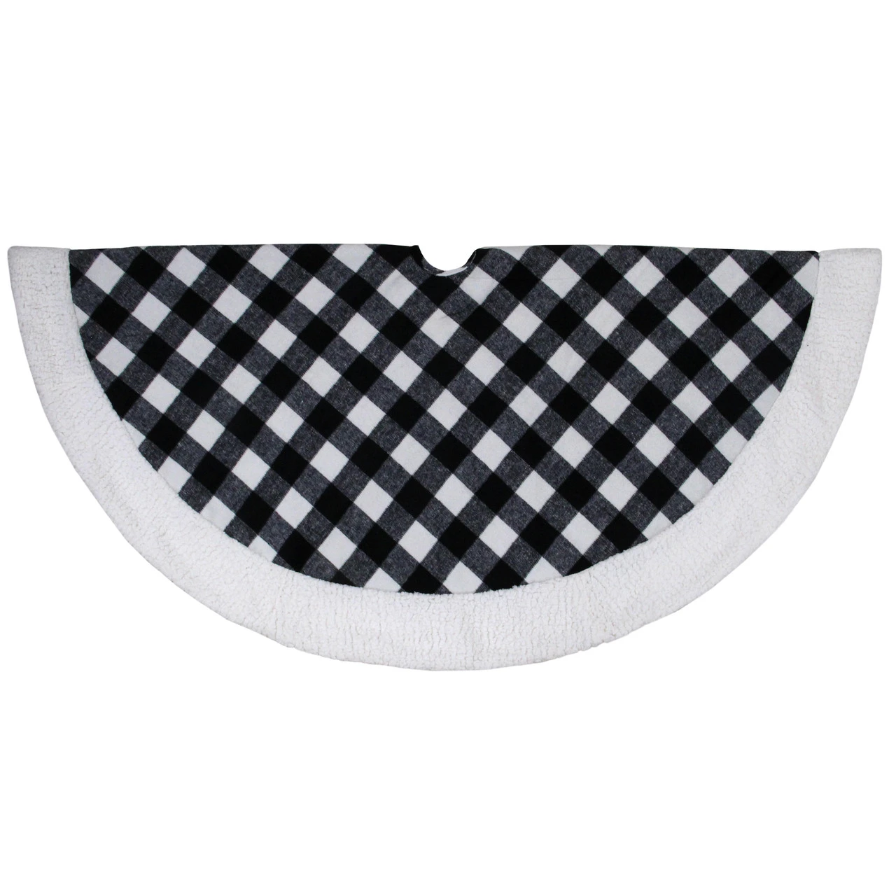 48" Black And White Buffalo Plaid Christmas Tree Skirt With Sherpa Trim 2 48" Black And White Buffalo Plaid Christmas Tree Skirt With Sherpa Trim - Image 2