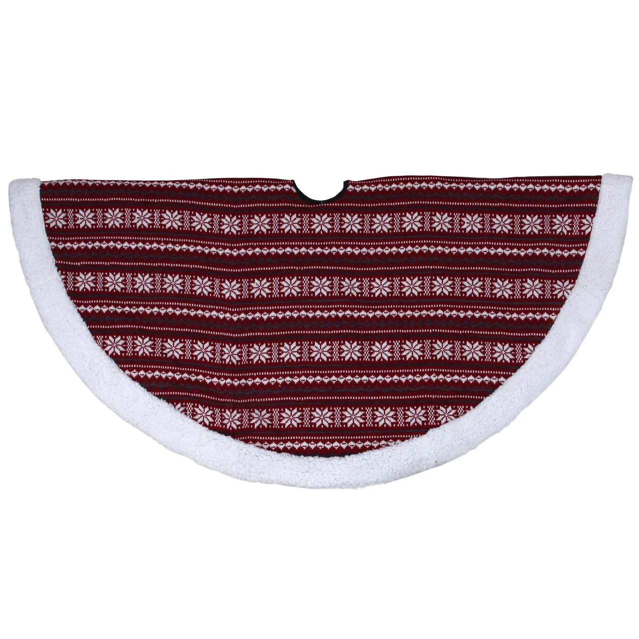 48" Red And White Knitted Snowflake Lodge Christmas Tree Skirt 2 48" Red And White Knitted Snowflake Lodge Christmas Tree Skirt - Image 2