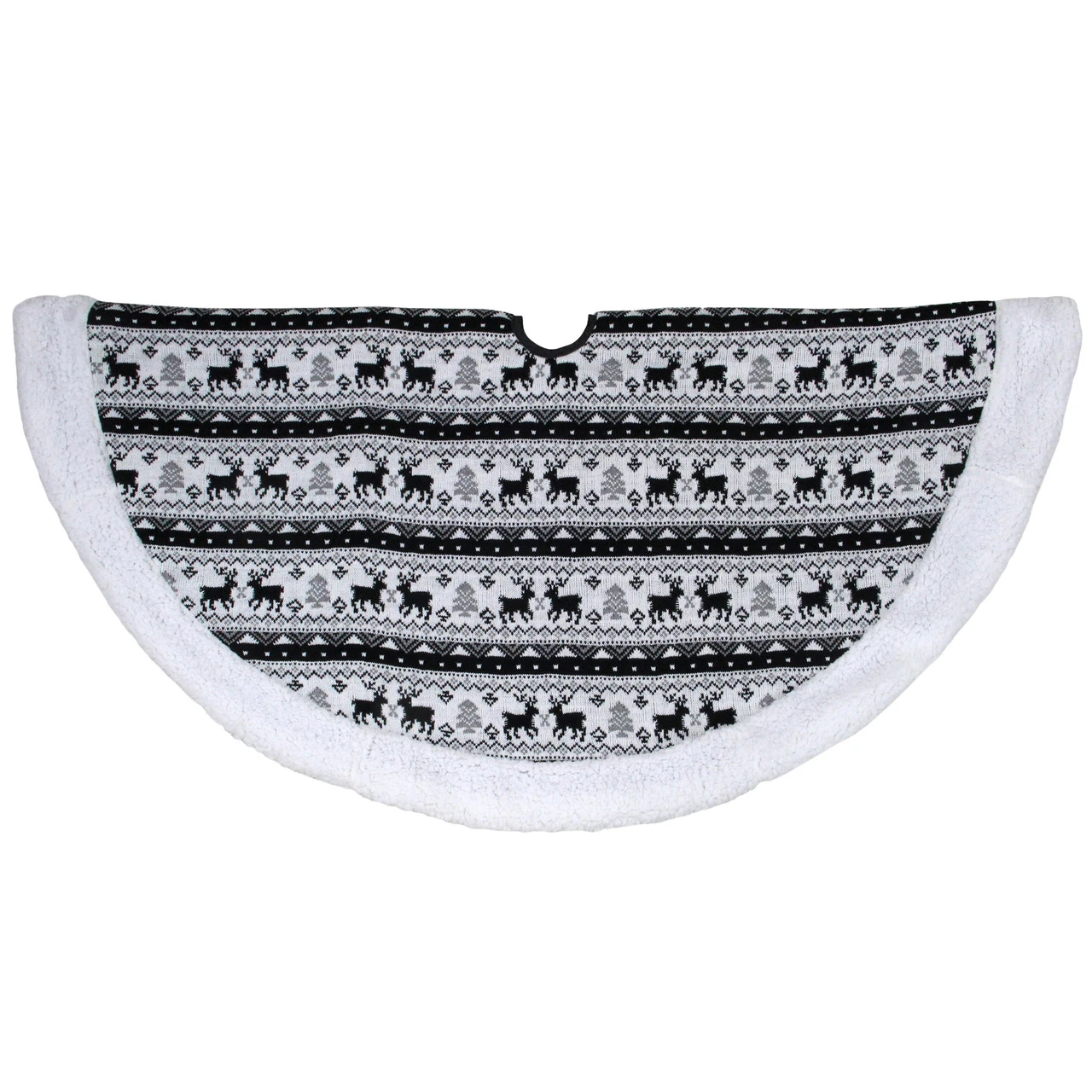 48" Black And White Knitted Reindeer Lodge Round Christmas Tree Skirt 2 48" Black And White Knitted Reindeer Lodge Round Christmas Tree Skirt - Image 2