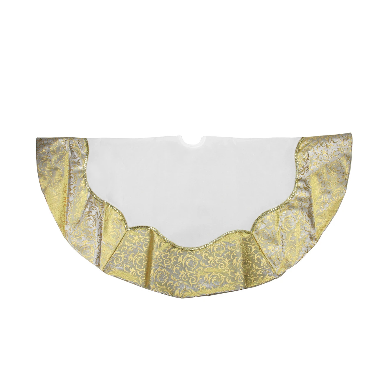 48" White And Gold Two Toned Flourish Christmas Tree Skirt 1 48" White And Gold Two Toned Flourish Christmas Tree Skirt