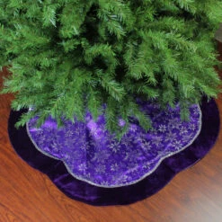 48" Purple And Silver Glittered Floral Christmas Tree Skirt