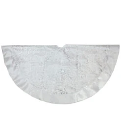48" Silver Metallic Filigree Christmas Tree Skirt With Sateen Bows