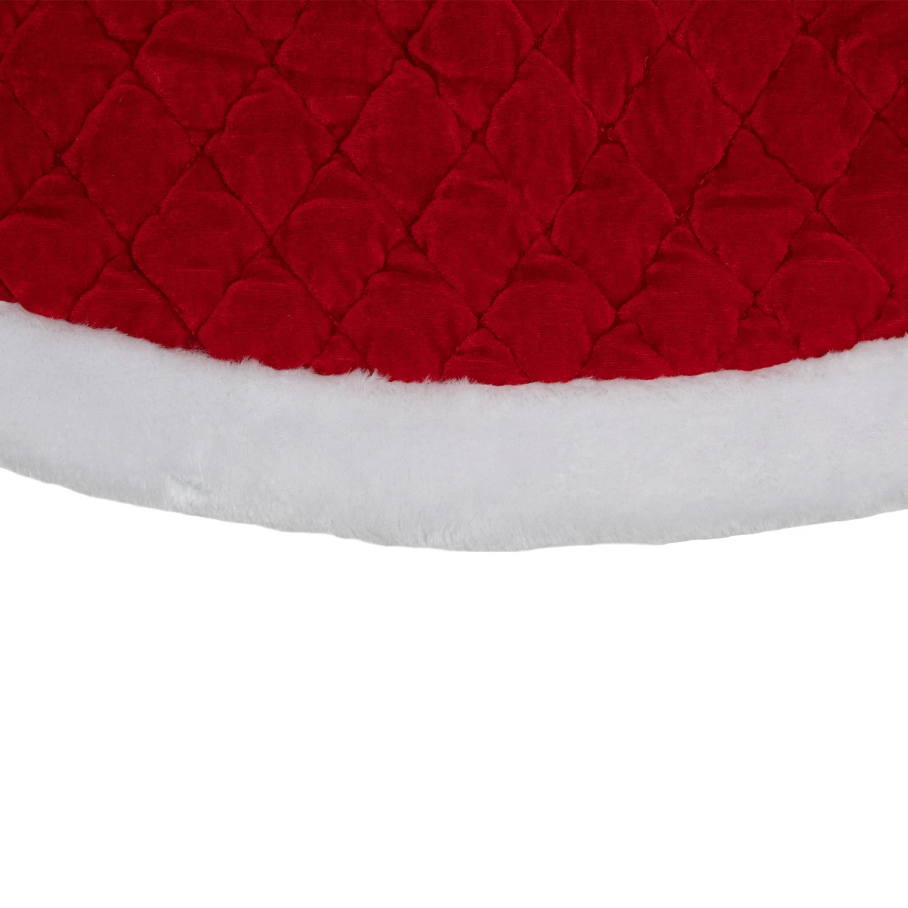 48" Red And White Quilted Faux Fur Border Christmas Tree Skirt 3 48" Red And White Quilted Faux Fur Border Christmas Tree Skirt - Image 3