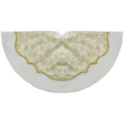 48-Inch Gold Poinsettia Glitter Christmas Tree Skirt With A Velvet Border