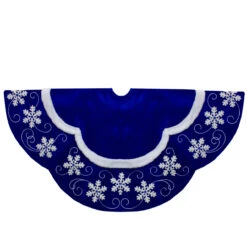 48-Inch Velvet Royal Blue And White Snowflake Christmas Tree Skirt