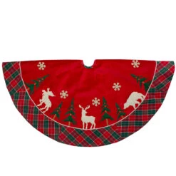 48-Inch Red And Green Velvet Plaid Christmas Tree Skirt