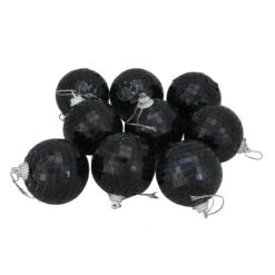 9ct Jet Black Mirrored Glass Disco Christmas Ball Ornaments 2.5" (60mm)