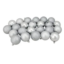 24ct Silver 4-Finish Shatterproof Christmas Ball Ornaments 2.5" (60mm)