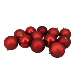 12ct Red Shatterproof 4-Finish Christmas Ball Ornaments 4" (100mm)
