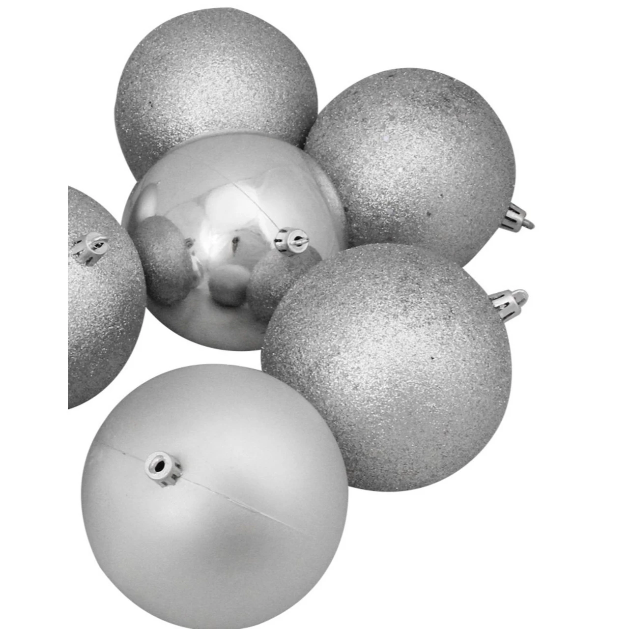 12ct Shatterproof 4-Finish Silver Splendor Christmas Ball Ornaments 4" (100mm) 3 12ct Shatterproof 4-Finish Silver Splendor Christmas Ball Ornaments 4" (100mm) - Image 3