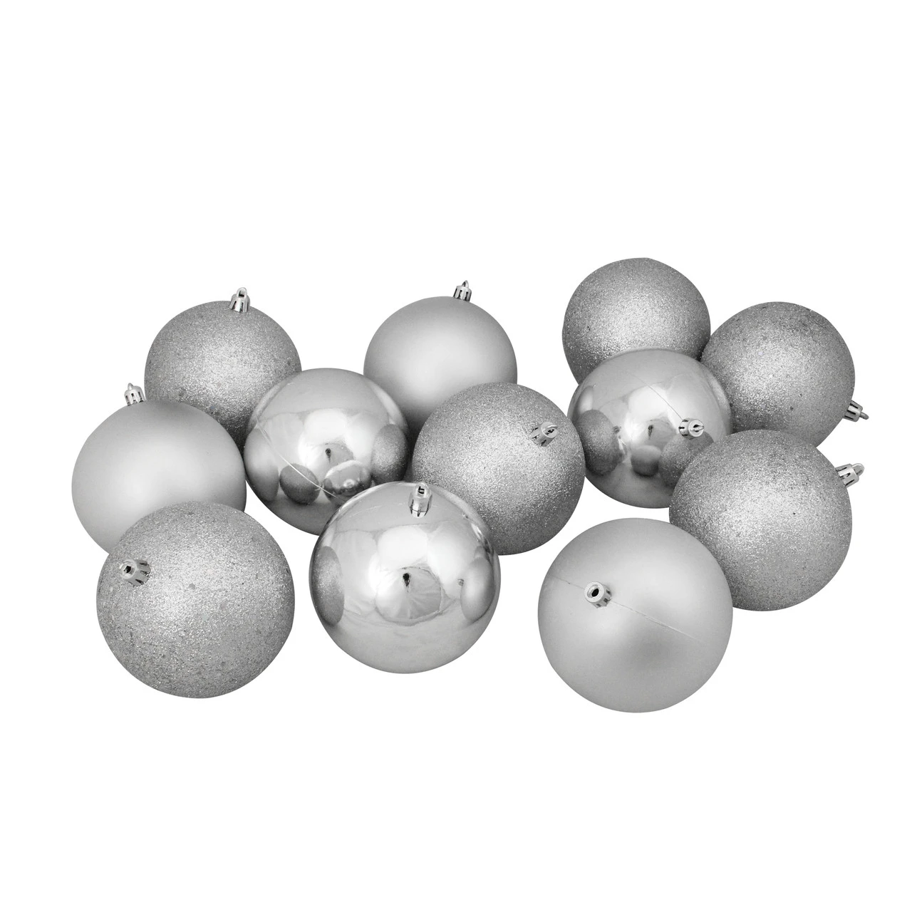 12ct Shatterproof 4-Finish Silver Splendor Christmas Ball Ornaments 4" (100mm) 1 12ct Shatterproof 4-Finish Silver Splendor Christmas Ball Ornaments 4" (100mm)