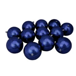 12ct Royal Blue Shiny Shatterproof Christmas Ball Ornaments 4" (101mm)