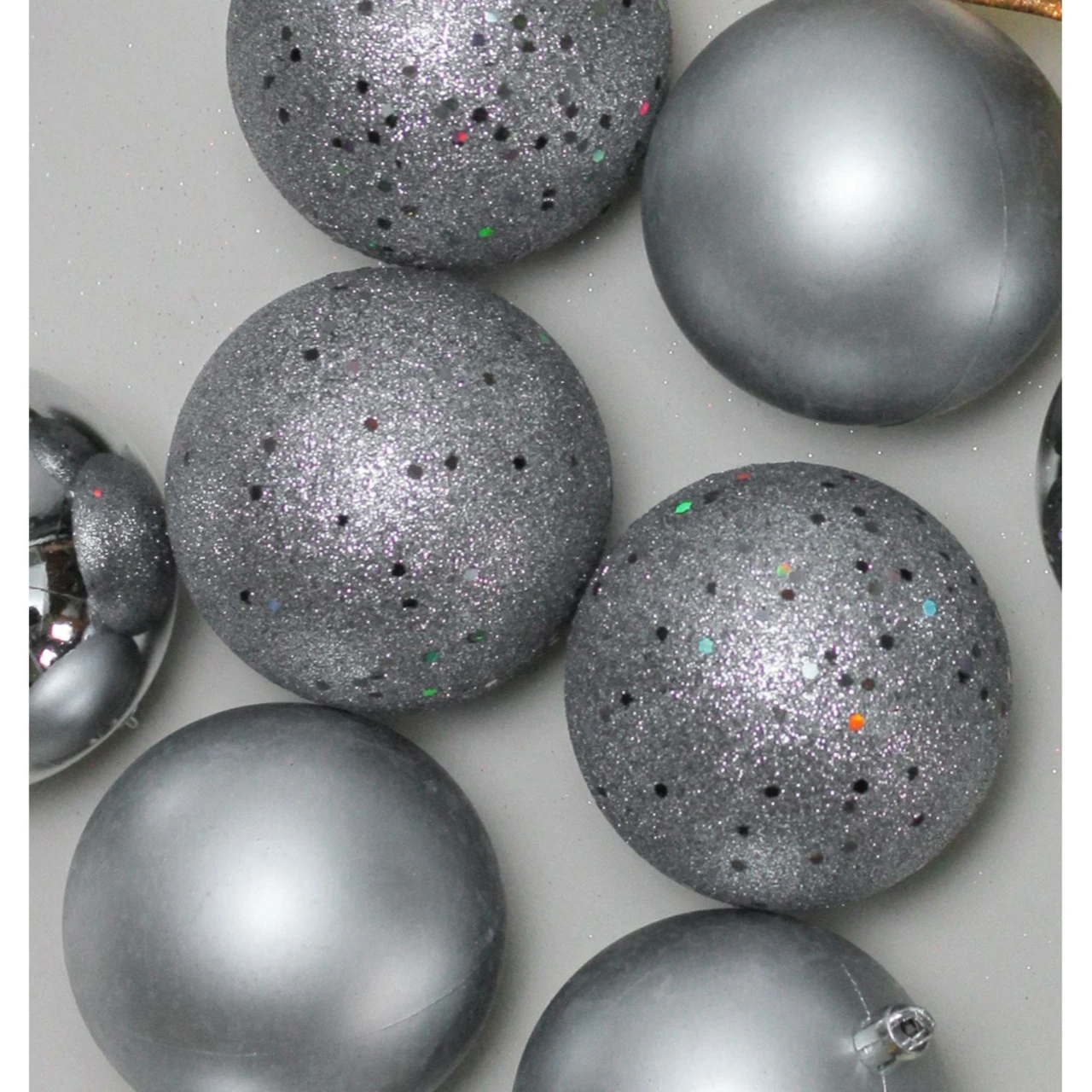32ct Pewter Gray Shatterproof 4-Finish Christmas Ball Ornaments 3.25" (80mm) 3 32ct Pewter Gray Shatterproof 4-Finish Christmas Ball Ornaments 3.25" (80mm) - Image 3