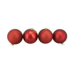 4ct Red Shatterproof 4-Finish Christmas Ball Ornaments 6" (150mm)