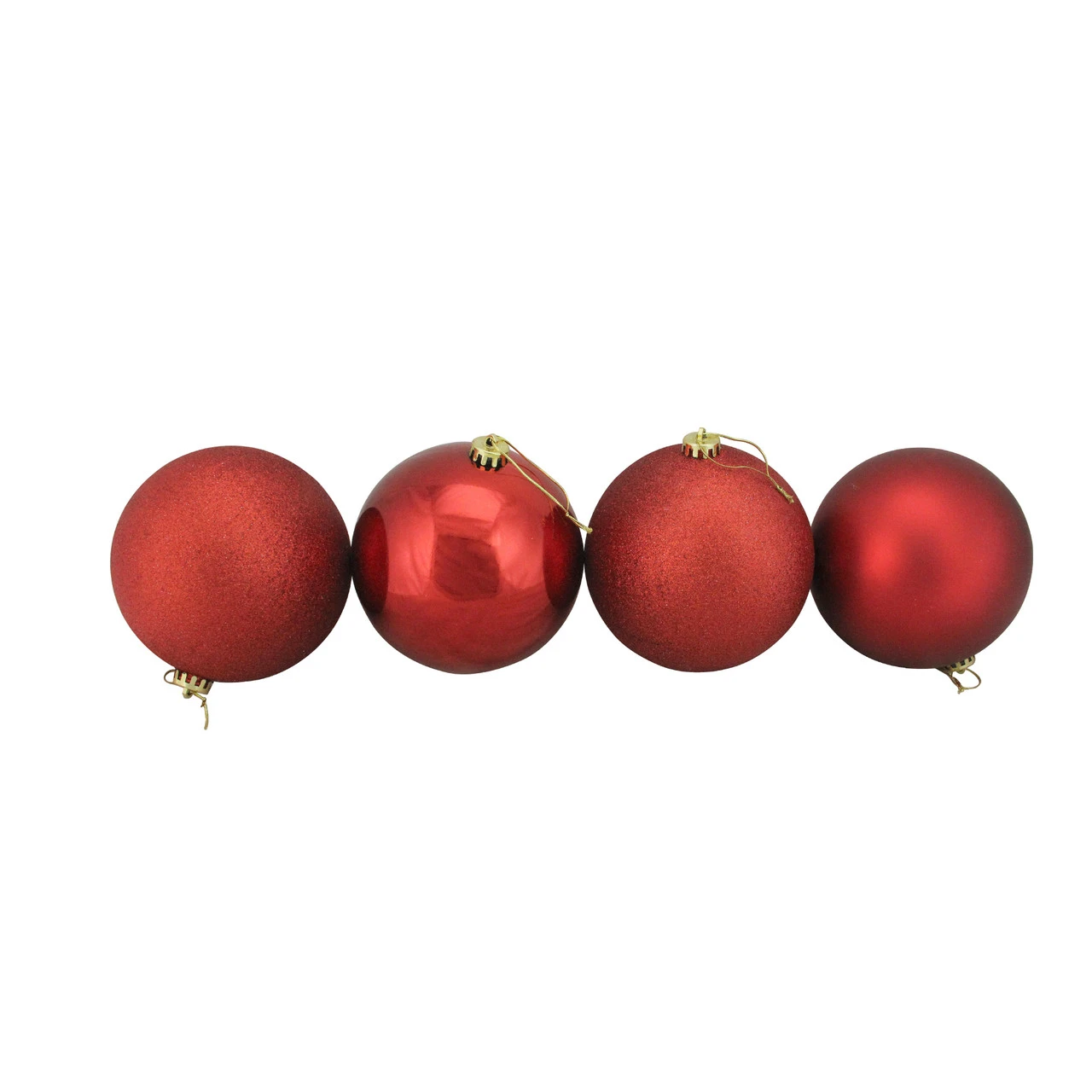 4ct Red Shatterproof 4-Finish Christmas Ball Ornaments 6" (150mm) 1 4ct Red Shatterproof 4-Finish Christmas Ball Ornaments 6" (150mm)