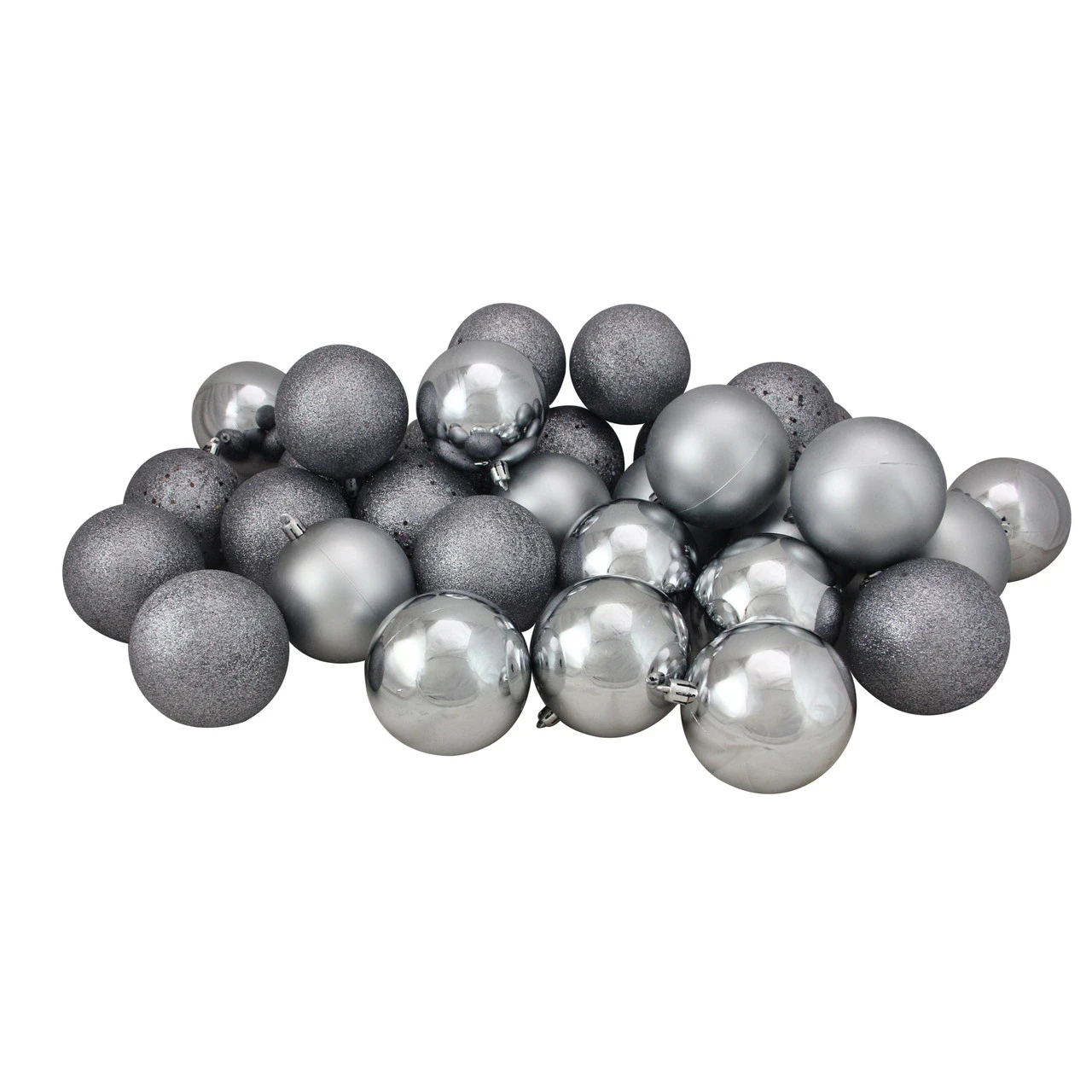 32ct Pewter Gray Shatterproof 4-Finish Christmas Ball Ornaments 3.25" (80mm) 1 32ct Pewter Gray Shatterproof 4-Finish Christmas Ball Ornaments 3.25" (80mm)