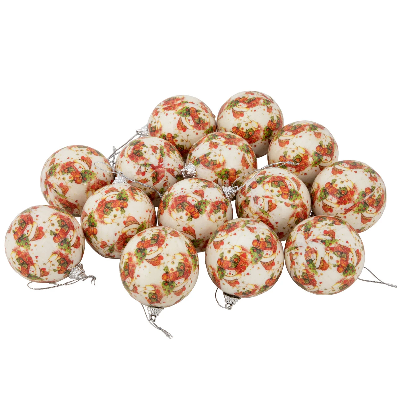 14-Piece Snowman Decoupage Christmas Ball Ornament Set, 2.25" (60mm) 1 14-Piece Snowman Decoupage Christmas Ball Ornament Set, 2.25" (60mm)