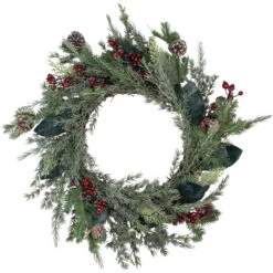 Mixed Foliage And Iced Berries Artificial Christmas Wreath, 26-Inch, Unlit
