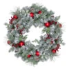 Flocked Artificial Mixed Pine And Red Ball And Berries Christmas Wreath, 40-Inch, Unlit