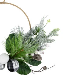 Black And White Plaid Winter Greenery Artificial Christmas Wreath, 18-Inch, Unlit -Best Christmas Store northlight ll94317 2 74070.1680184575