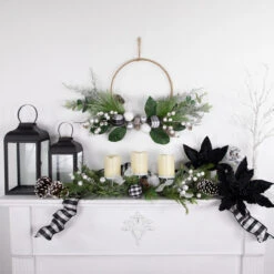 Black And White Plaid Winter Greenery Artificial Christmas Wreath, 18-Inch, Unlit -Best Christmas Store northlight ll94317 styled also20use20for20ll94333 28892.1680184574