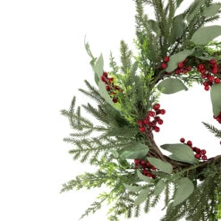Mixed Foliage And Red Berries Artificial Christmas Wreath, 24-Inch, Unlit -Best Christmas Store northlight ll94346 2 96642.1680184581