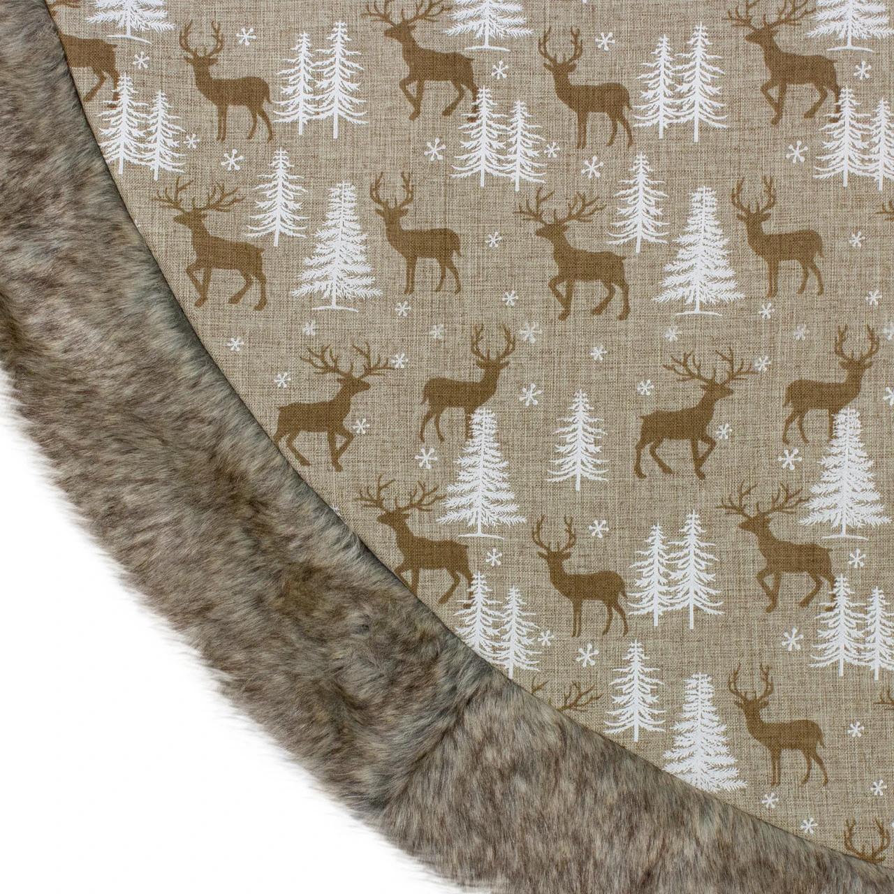 48" Green And Brown Knit Deer And Tree Christmas Tree Skirt 3 48" Green And Brown Knit Deer And Tree Christmas Tree Skirt - Image 3