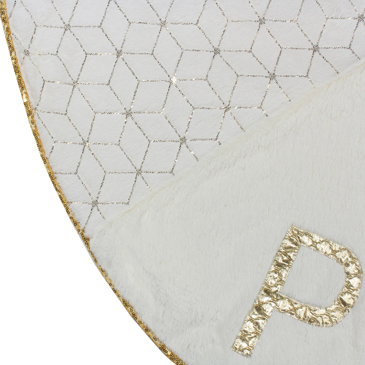 48" Cream And Gold Peace And Reindeer Christmas Tree Skirt 3 48" Cream And Gold Peace And Reindeer Christmas Tree Skirt - Image 3