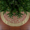 48" Tan And Red Rustic Burlap Poinsettia Christmas Tree Skirt