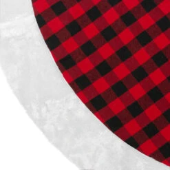 48" Red And Black Buffalo Plaid Christmas Tree Skirt With Faux Fur Trim -Best Christmas Store northlight lt90733 6 36031.1667490812