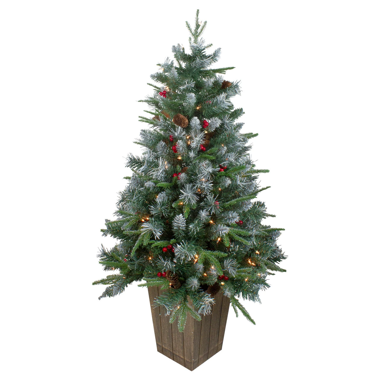 4' Pre-Lit Frosted Mixed Berry Pine Artificial Christmas Tree In Pot - Clear Lights 2 4' Pre-Lit Frosted Mixed Berry Pine Artificial Christmas Tree In Pot - Clear Lights - Image 2