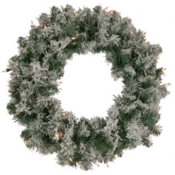 Pre-Lit Flocked Victoria Pine Artificial Christmas Wreath - 24-Inch, Clear Lights