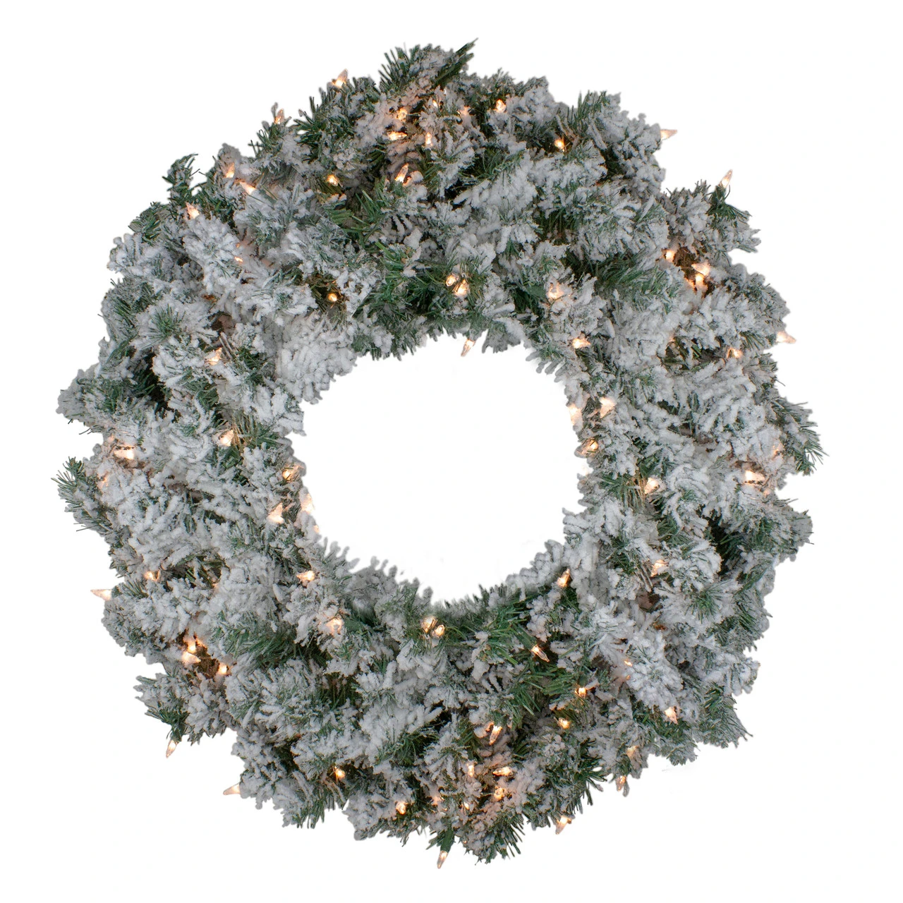 Pre-Lit Flocked Victoria Pine Artificial Christmas Wreath - 30-Inch, Clear Lights 1 Pre-Lit Flocked Victoria Pine Artificial Christmas Wreath - 30-Inch, Clear Lights