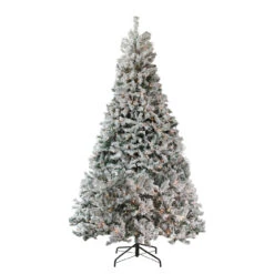 7.5' Pre-Lit Heavily Flocked Medium Pine Artificial Christmas Tree, Clear Lights