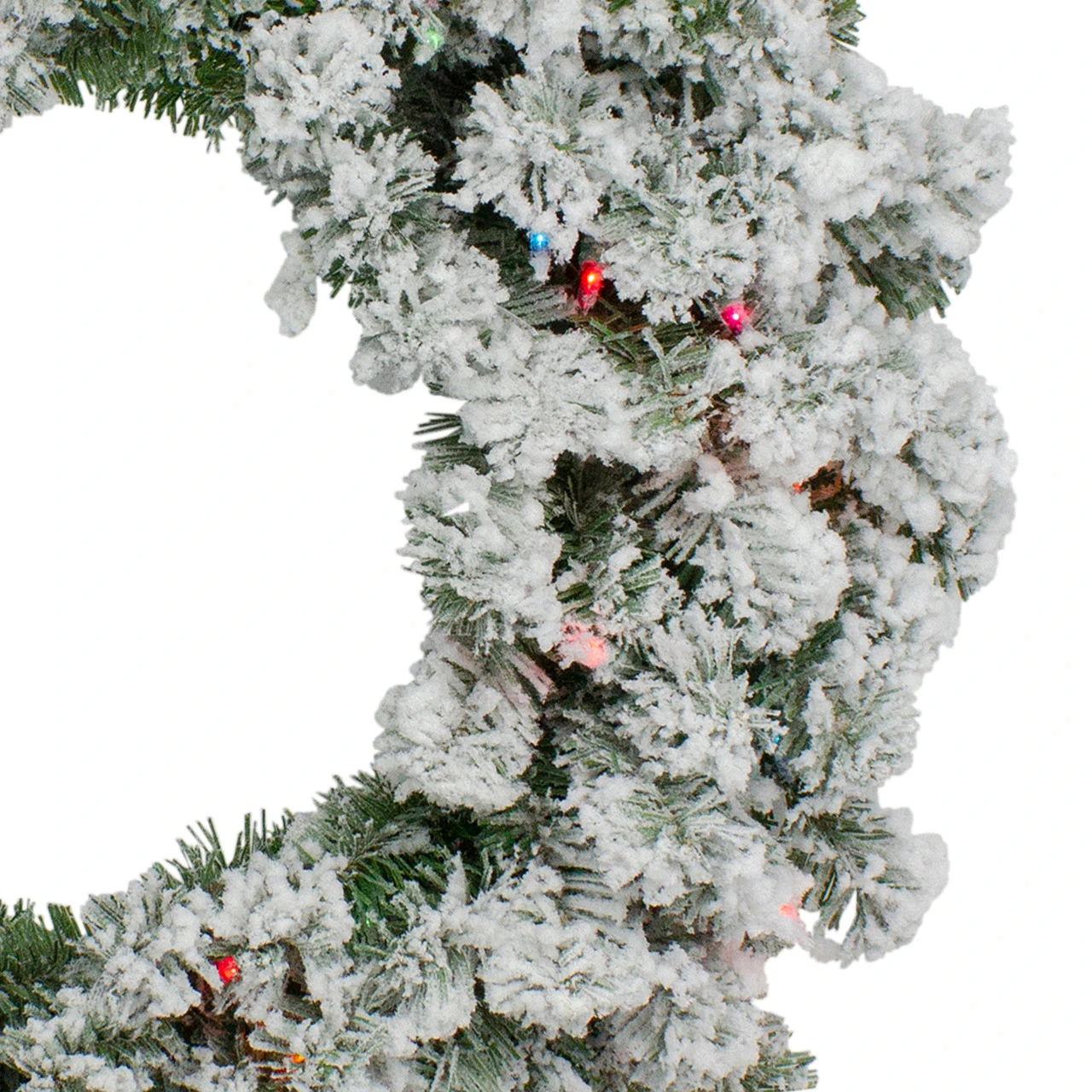 Pre-Lit Heavily Flocked Pine Artificial Christmas Wreath - 24-Inch, Multi-Color Lights 2 Pre-Lit Heavily Flocked Pine Artificial Christmas Wreath - 24-Inch, Multi-Color Lights - Image 2