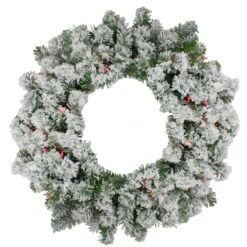 Pre-Lit Heavily Flocked Pine Artificial Christmas Wreath - 24-Inch, Multi-Color Lights