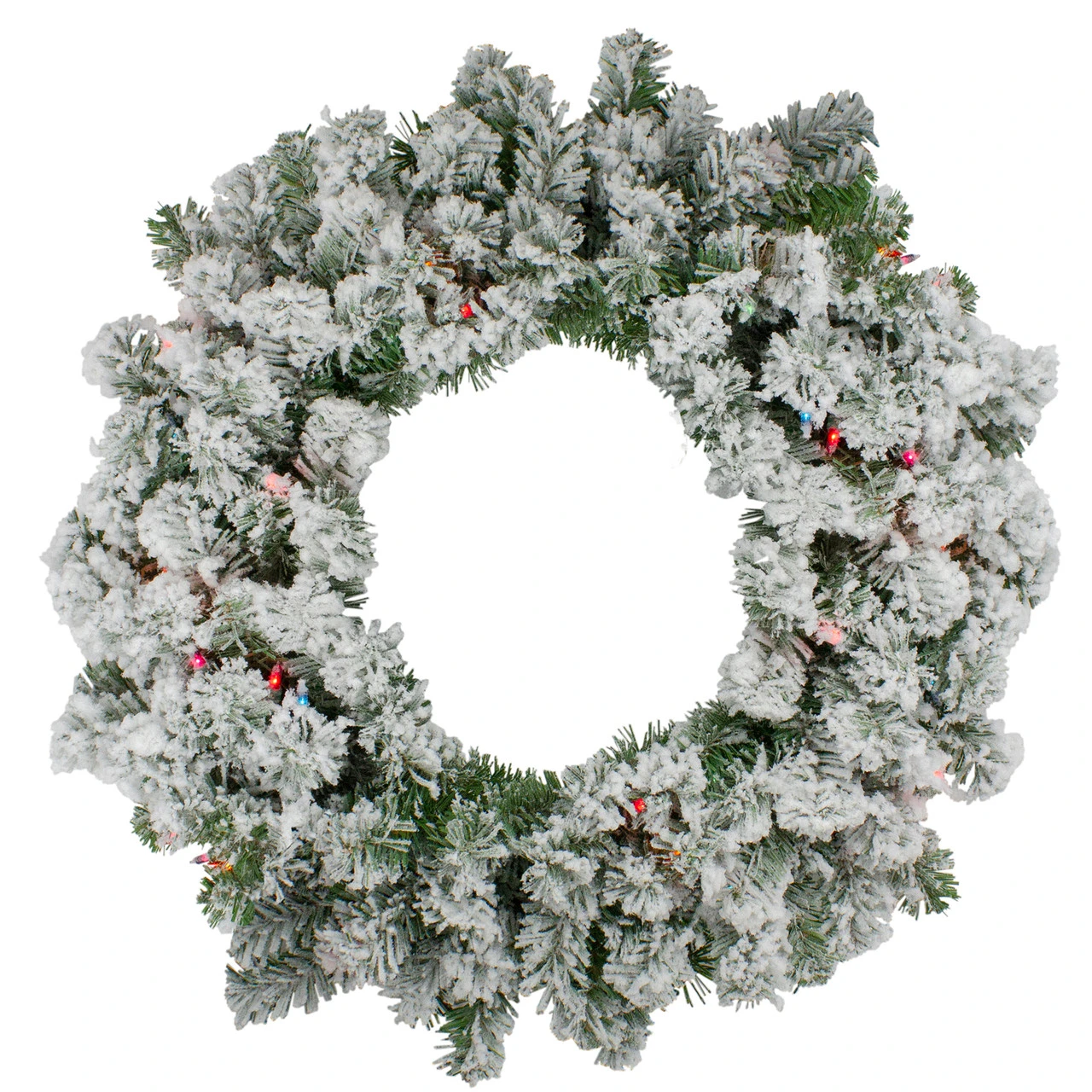 Pre-Lit Heavily Flocked Pine Artificial Christmas Wreath - 24-Inch, Multi-Color Lights 1 Pre-Lit Heavily Flocked Pine Artificial Christmas Wreath - 24-Inch, Multi-Color Lights