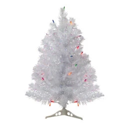 2' Pre-Lit Medium White Iridescent Pine Artificial Christmas Tree - Multicolor Lights