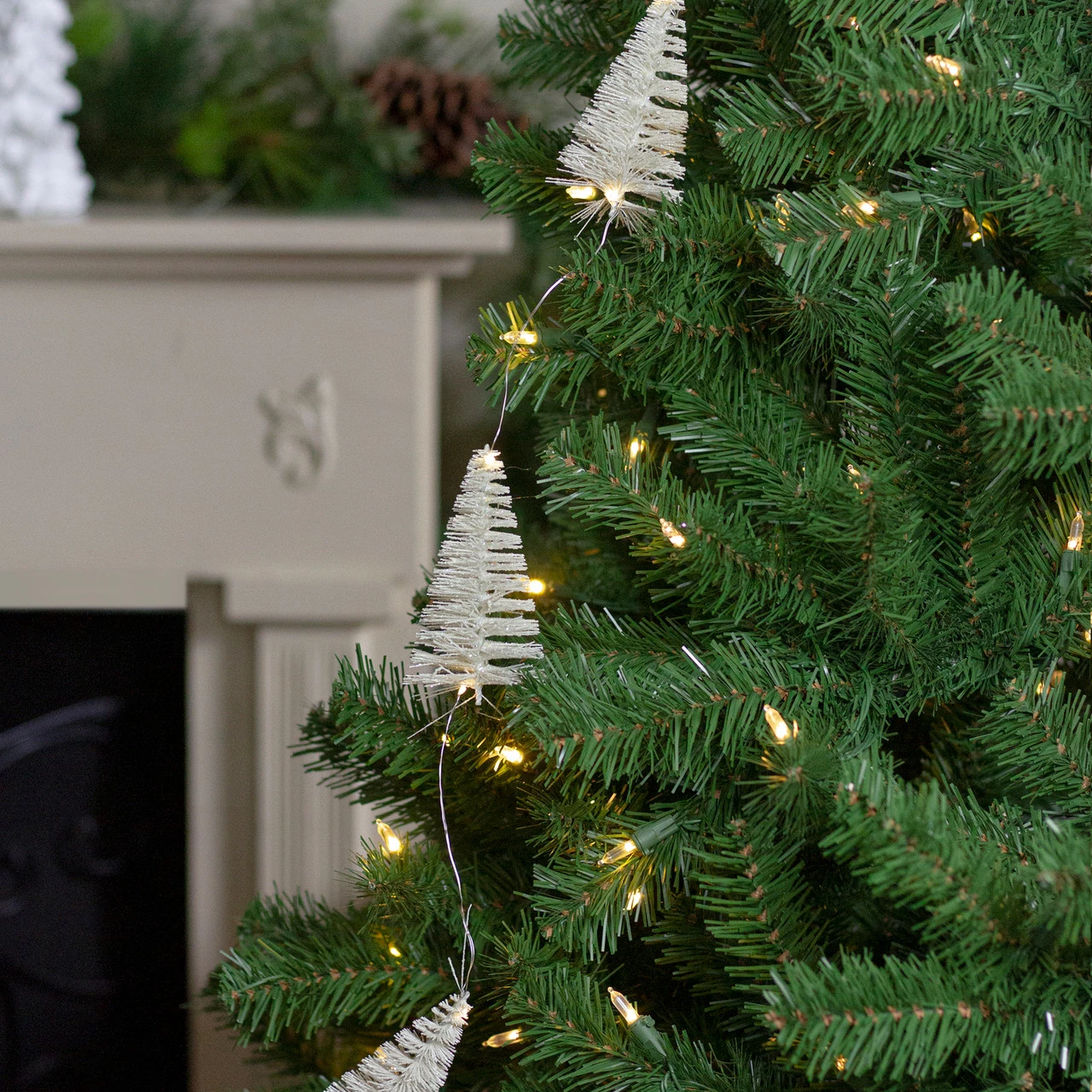 6.5' LED Lighted White Mini Sisal Tree Christmas Garland - Warm White Lights 2 6.5' LED Lighted White Mini Sisal Tree Christmas Garland - Warm White Lights - Image 2