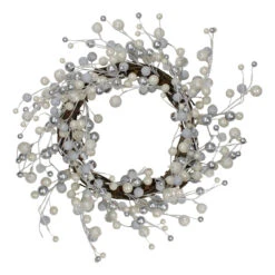 Silver And White Ball Ornaments Christmas Wreath, 20-Inch, Unlit